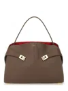 Ferragamo Two-tone Structured Medium Shoulder Bag In Clay