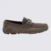 Ferragamo Buckle Detail Suede Loafers With Rubber Sole In Brown