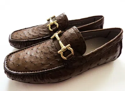 Pre-owned Ferragamo Salvatore  Brown Ostrich Leather Loafers Shoes Size 7 Us 41 Eu 6 Uk