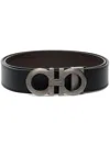 Ferragamo Reversible Belt With Brushed Finish Gancini In Black
