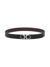 Ferragamo Salvatore  Man's Bicolor Leather Belt With Logo Buckle In Black