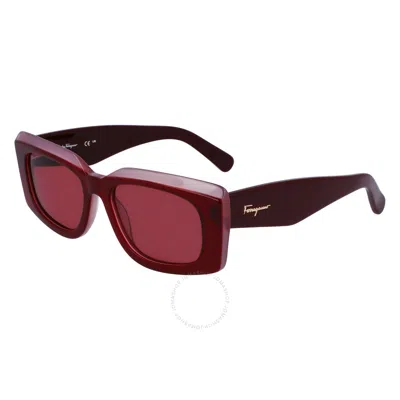 Ferragamo Salvatore  Burgundy Rectangular Ladies Sunglasses Sf1079s 614 54 In Brown