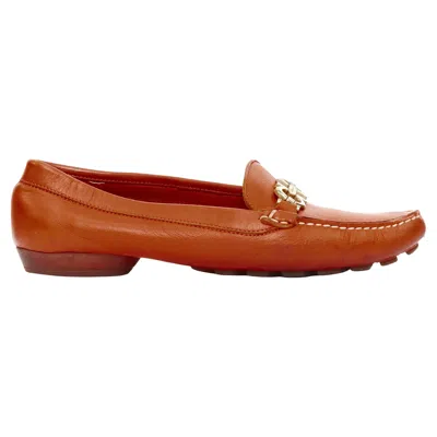 Pre-owned Ferragamo Salvatore  Burnt Orange Leather Gold Logo Buckle Loafers 6.5