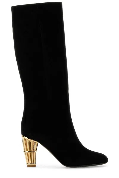 Ferragamo Cage Suede Knee-high Boots In Black
