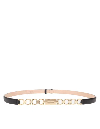 Ferragamo Salvatore  Calfskin Belt With Natural Grain In Black