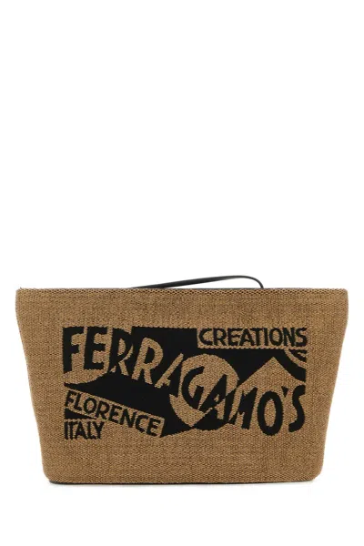 Ferragamo Salvatore  Camel Fabric Pouch