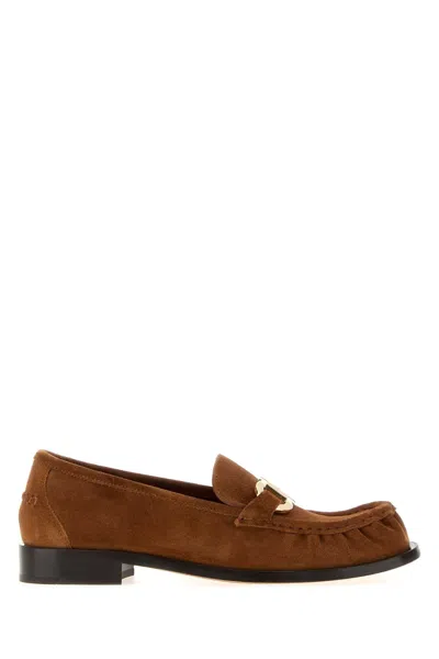 Ferragamo Salvatore  Camel Suede Maryan Loafers In Brown