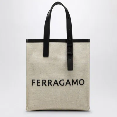 FERRAGAMO SALVATORE FERRAGAMO CANVAS TOTE BAG WITH LOGO