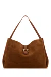 Ferragamo Brown Shoulder Bag With Two Top Handles And Gancini Plaque On The Front In Suede Woman In Brown
