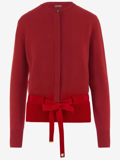 Ferragamo Salvatore  Cashmere Cardigan With Logo In Red
