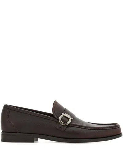 Ferragamo Loafers Metal Buckle Detail Round Toe In Brown