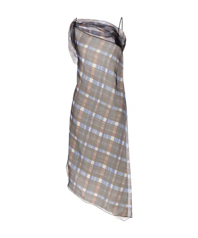 FERRAGAMO SALVATORE FERRAGAMO CHECKED ASYMMETRICAL DRESS