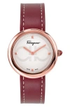 Ferragamo Salvatore  Chic Leather Strap Watch, 32mm In Burgundy