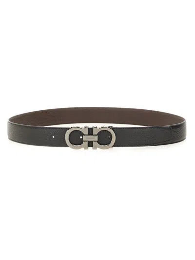 FERRAGAMO SALVATORE FERRAGAMO BLACK LEATHER GANCINI BELT