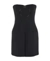 Ferragamo Pure Wool Mini Dress With Tulle Insert In Black