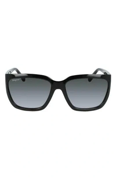 Ferragamo Salvatore  Classic Logo 59mm Gradient Rectangle Sunglasses In Blue