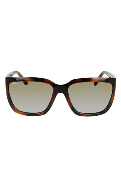 Ferragamo Salvatore  Classic Logo 59mm Gradient Rectangle Sunglasses In Brown
