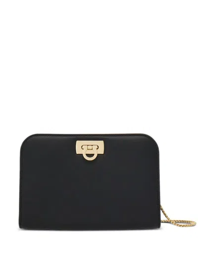 Ferragamo Leather Shoulder Bag Gancini Detail In Black