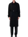 Ferragamo Long Belted Coat Side Pockets In Black