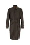 Ferragamo Long Leather Trench Coat With Belted Waist In Brown