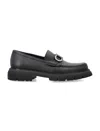 Ferragamo Chunky Sole Loafers With Metal Buckle Detail In Black