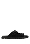 Ferragamo Logo Double Strap Slippers In Black
