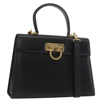 Pre-owned Ferragamo Salvatore  Convertible Top Handle Leather Black Leather Handbag ()
