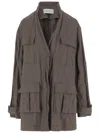 Ferragamo Brown Cotton Ruched Effect Jacket In Brown