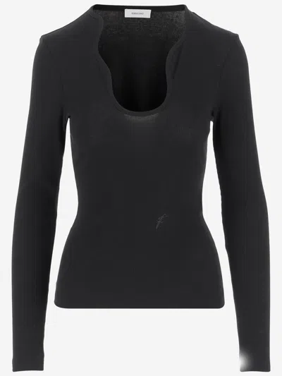 Ferragamo Cotton Top With Shaped Neckline In Black