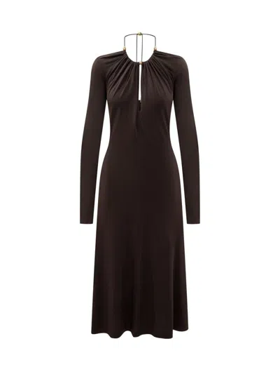 Ferragamo Long-sleeve Halter Jersey Dress In Brown