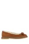 Ferragamo Varina Shearling-lined Bow-embellished Suede Ballet Flats In Brown