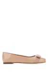 Ferragamo Varina Bow-detailed Patent-leather Ballet Flats In Pink