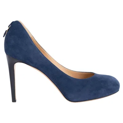 Pre-owned Ferragamo Salvatore  Dark Blue Suede Platform Pumps Shoes 7.5