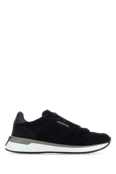 Ferragamo Salvatore  Dark Blue Suede Sneakers In Animal Print