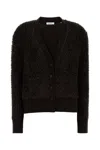 Ferragamo Textured Knit Cardigan With Ribbed Cuffs And Hem In Black