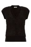 Ferragamo Textured Sleeveless Vest Ribbed Hem In Black