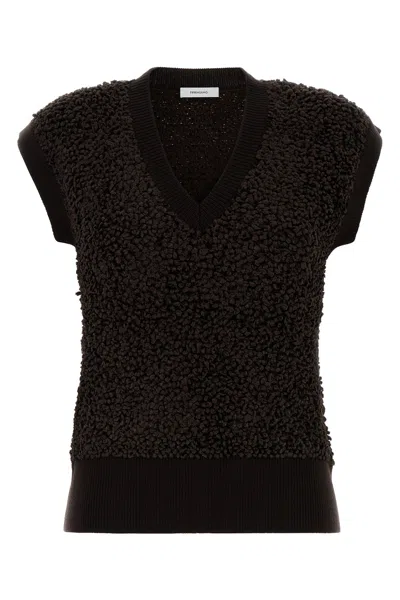 FERRAGAMO SALVATORE FERRAGAMO DARK BROWN BOUCLE VEST