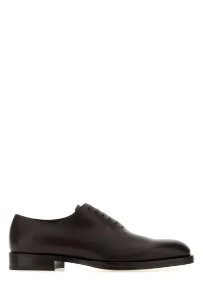 FERRAGAMO SALVATORE FERRAGAMO DARK BROWN LEATHER AMBER LACE-UP SHOES