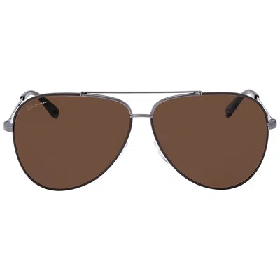 Ferragamo Salvatore  Dark Brown Pilot Unisex Sunglasses Sf131s 067 60 In Neutral