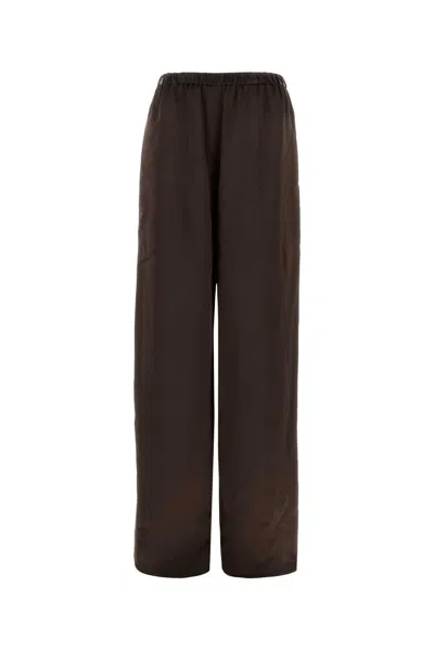 Ferragamo Satin Palazzo Trousers Relaxed Fit Wide Leg In Brown