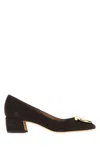 Ferragamo Mara Suede Gancini Block-heel Pumps In Green