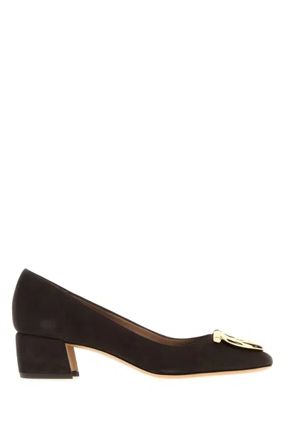 Ferragamo Salvatore  Dark Brown Suede Mara Pumps