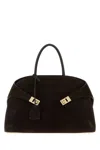 Ferragamo Dark Brown Suede Medium Hug Handbag In Brown
