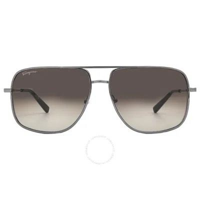 Ferragamo Salvatore  Dark Grey Navigator Men's Sunglasses Sf278s 069 60 In Metallic
