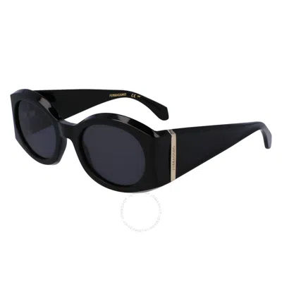 Ferragamo Salvatore  Dark Grey Oval Ladies Sunglasses Sf2008s 001 55 In Black