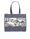 Ferragamo Denim Tote Bag In Navy