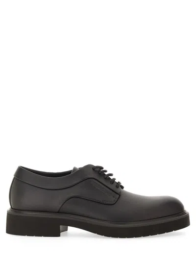 Ferragamo Elegant Derby Dress Shoes With Unique Ornamentation In Black