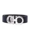 Ferragamo Reversible Belt With Polished Gancini Buckle In Black