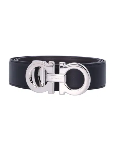 FERRAGAMO SALVATORE FERRAGAMO DOUBLE GANCINI ADJUSTABLE AND REVERSIBLE LEATHER BELT