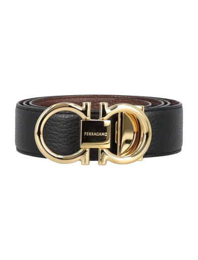 Ferragamo Salvatore  Double Adjustable Belt In Nero + Cocoa Brown